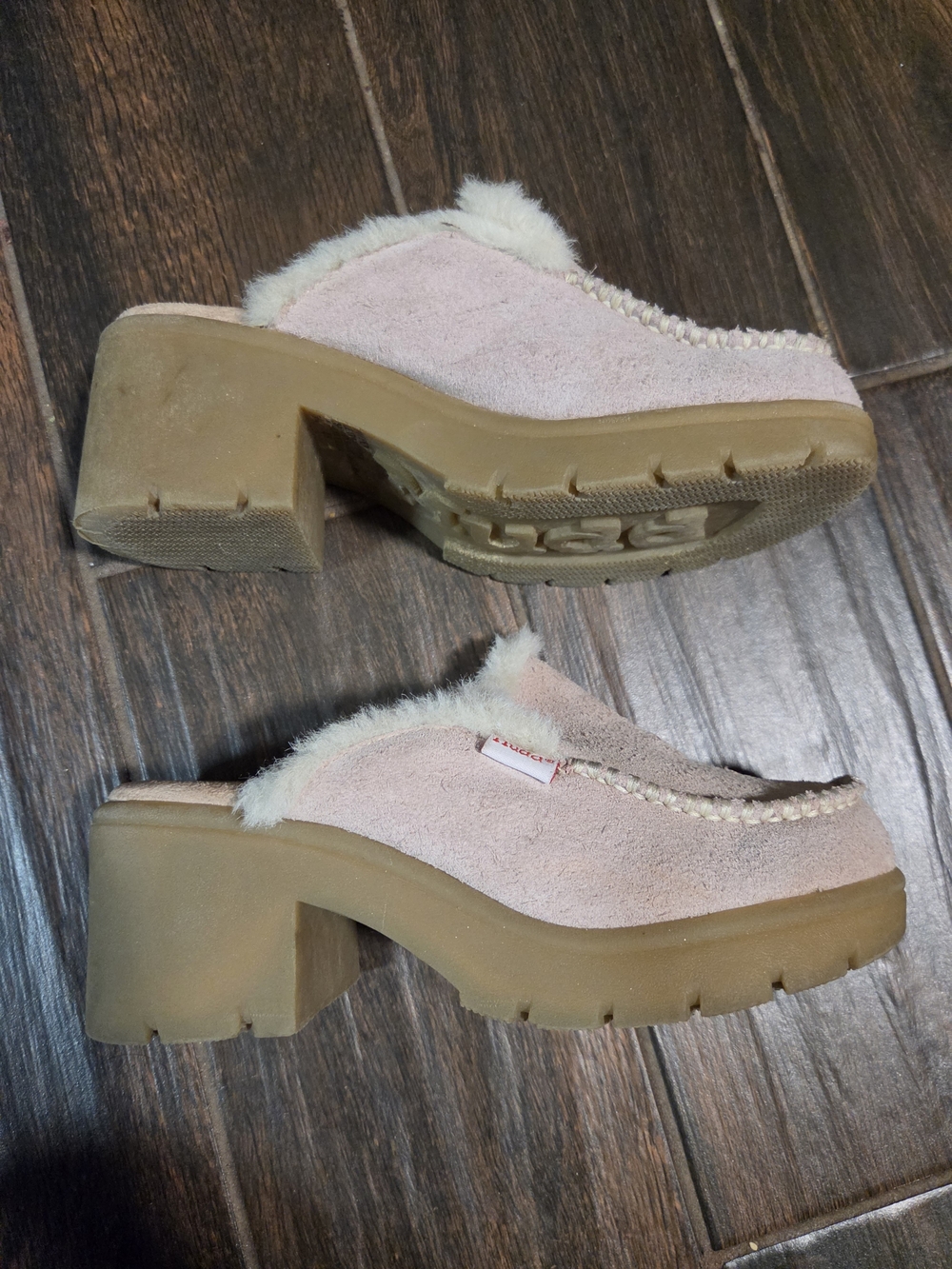 Suede Pink Faux-Fur Clog Heels - Women Shoes